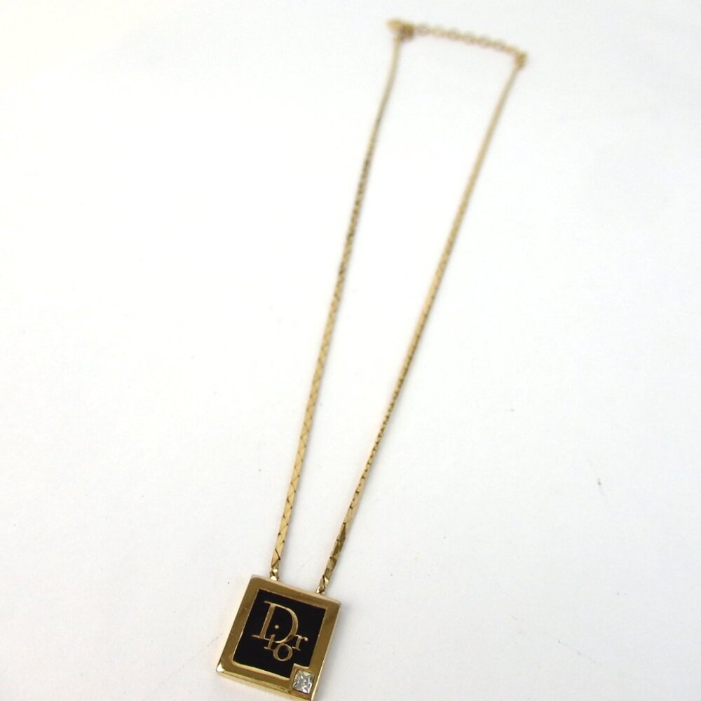 Authentic Christian Dior Logo Beads Square Necklace metal [Used] - Picture 2 of 8